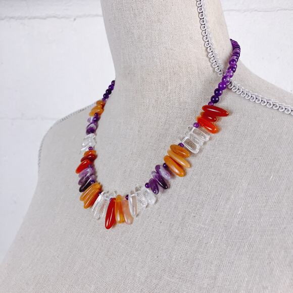 Signed Jay King DTR Sterling Silver Colorful Gemstone Amethyst Quartz Necklace - Picture 3 of 12